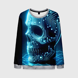 Мужской свитшот Cyber neon skull - ai art с дорожками на плате