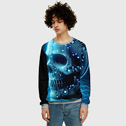 Свитшот мужской Cyber neon skull - ai art с дорожками на плате, цвет: 3D-меланж — фото 2
