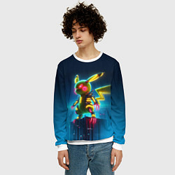 Свитшот мужской Кибер Пикачу охотник с когтями - неоновое свечение, цвет: 3D-белый — фото 2