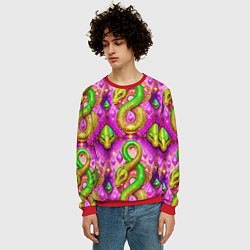 Свитшот мужской Желто-зеленые змеи паттерн, цвет: 3D-красный — фото 2