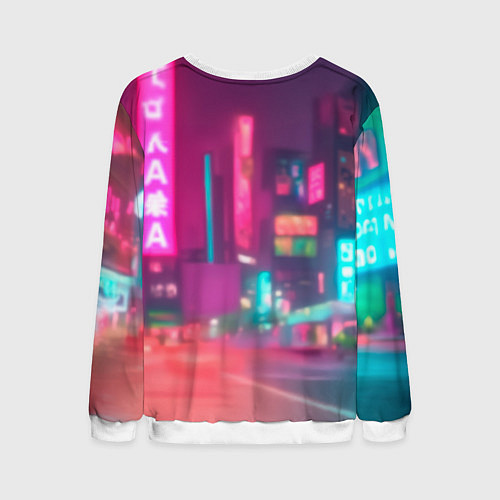 Мужской свитшот Девушка-кошка в стиле киберпанк / 3D-Белый – фото 2