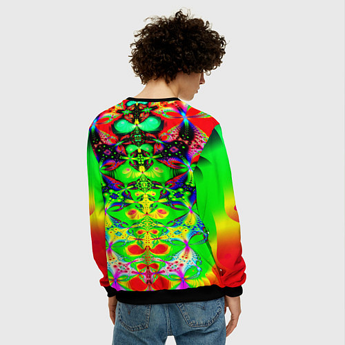 Мужской свитшот Оптический фрактал кислота / 3D-Черный – фото 4