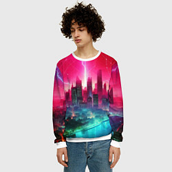 Свитшот мужской Неоновая гроза в мегаполисе - удар молнии, цвет: 3D-белый — фото 2