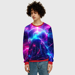 Свитшот мужской Космическая неоновая абстракция - нейроарт, цвет: 3D-красный — фото 2