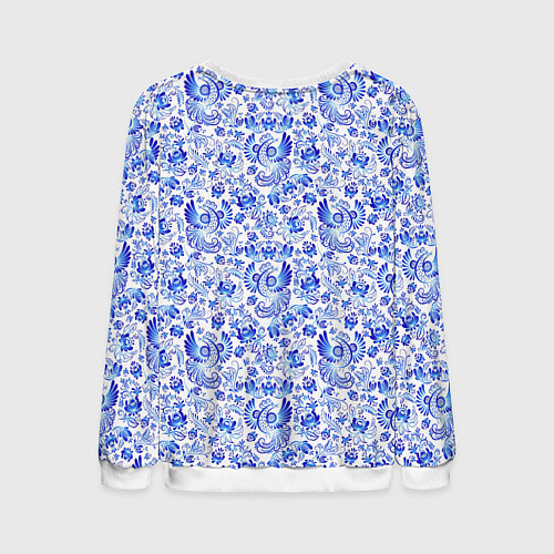 Мужской свитшот Русский народный орнамент - птицы счастья / 3D-Белый – фото 2