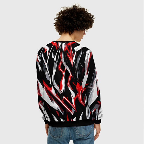 Мужской свитшот Красно-белые агрессивные полосы на чёрном фоне / 3D-Черный – фото 4