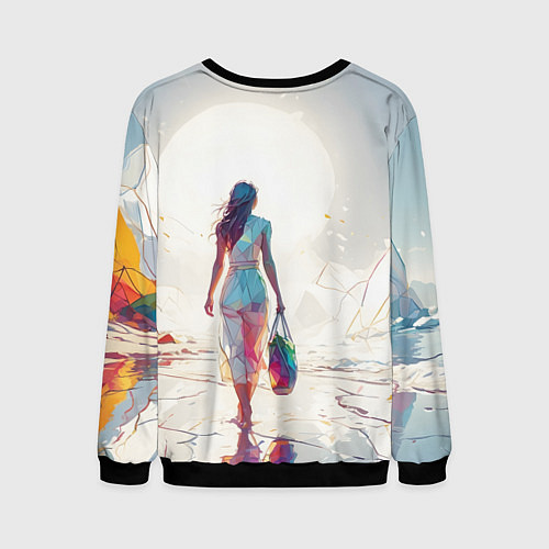 Мужской свитшот Девушка на фантастическом пляже / 3D-Черный – фото 2