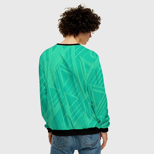 Мужской свитшот Мятный зелёный однотонный геометричный / 3D-Черный – фото 4