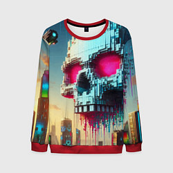 Свитшот мужской Cool pixel skull - ai art fantasy, цвет: 3D-красный