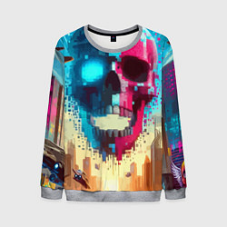 Свитшот мужской Cool vanguard neon cyber skull - ai art, цвет: 3D-меланж