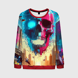 Свитшот мужской Cool vanguard neon cyber skull - ai art, цвет: 3D-красный