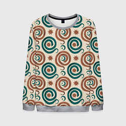 Свитшот мужской Паттерн со змеями защищающими луну и солнце, цвет: 3D-меланж