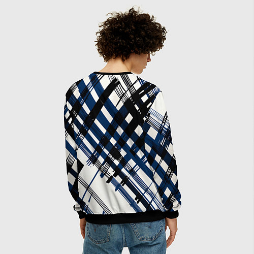 Мужской свитшот Косая клетка бело-синяя / 3D-Черный – фото 4