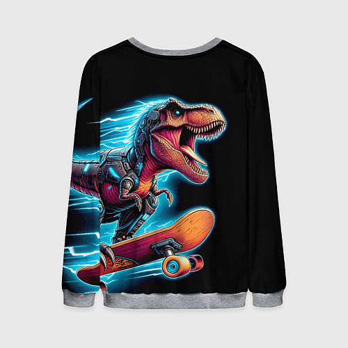 Мужской свитшот Cool Dino on a skateboard - neon glow fantasy / 3D-Меланж – фото 2