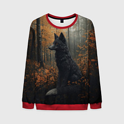 Мужской свитшот Черный лис в осеннем лесу
