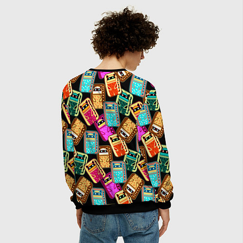 Мужской свитшот Разноцветные котики паттерн / 3D-Черный – фото 4