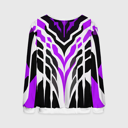 Мужской свитшот Агрессивные фиолетово-белые полосы на чёрном фоне / 3D-Белый – фото 2