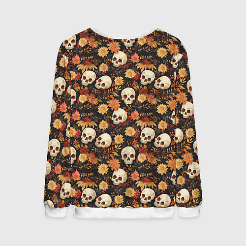Мужской свитшот Черепа и цветы - паттерн / 3D-Белый – фото 2