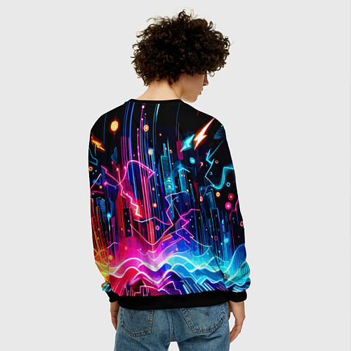 Мужской свитшот Neon fantasy - ai art / 3D-Черный – фото 4