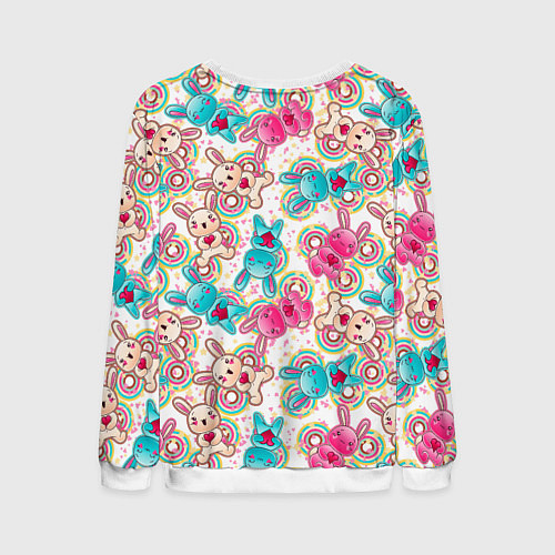 Мужской свитшот Зайчики цветной паттерн / 3D-Белый – фото 2