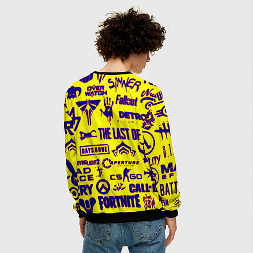 Мужской свитшот Логотипы игр на жёлтом / 3D-Черный – фото 4