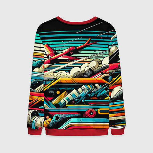 Мужской свитшот Абстракция с красным самолётом - нейроарт / 3D-Красный – фото 2