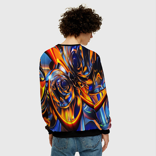 Мужской свитшот Жидкие краски фрактал / 3D-Черный – фото 4
