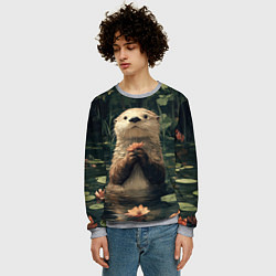 Свитшот мужской Выдра в лесном пруду, цвет: 3D-меланж — фото 2