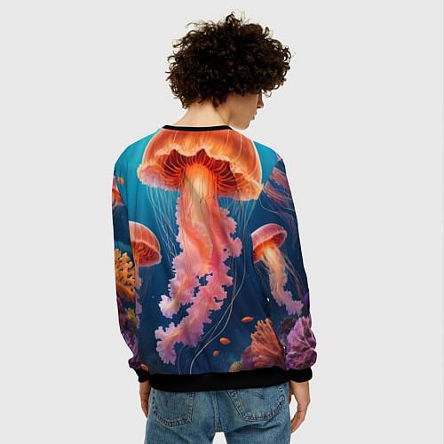 Мужской свитшот Подводный мир медузы / 3D-Черный – фото 4
