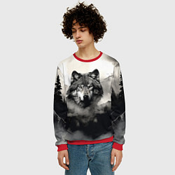 Свитшот мужской Голова серого волка, цвет: 3D-красный — фото 2
