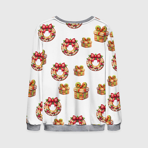 Мужской свитшот Много новогодних пончиков и подарков с бантиком и / 3D-Меланж – фото 2