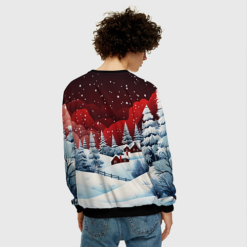 Мужской свитшот Новогодняя змейка и снегопад / 3D-Черный – фото 4