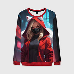 Мужской свитшот Девушка кошка неоновый город