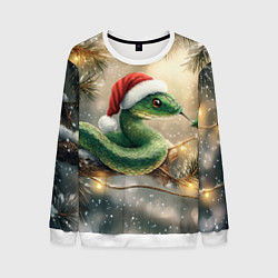 Мужской свитшот Новогодняя змея на ветке ели