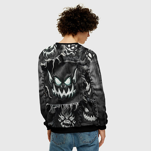 Мужской свитшот Облик монстра на пэчворк джинсах / 3D-Черный – фото 4