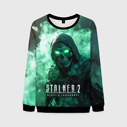 Свитшот мужской Stalker 2 череп с зелеными глазами, цвет: 3D-черный