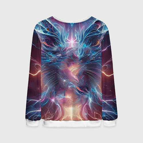 Мужской свитшот Fantastic blue-eyed neon kitten / 3D-Белый – фото 2