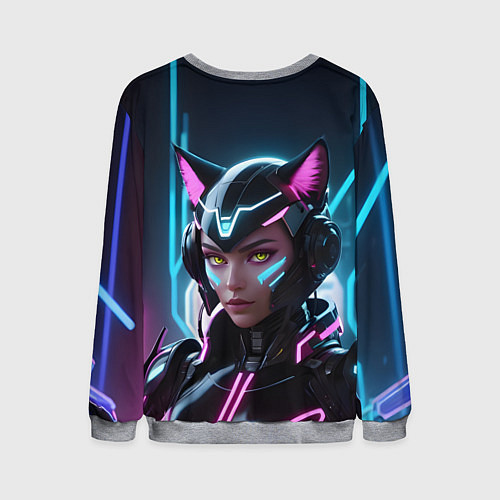 Мужской свитшот Неон кибер девушка / 3D-Меланж – фото 2
