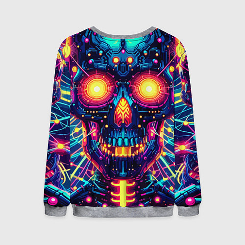 Мужской свитшот Neon skull - ai art fantasy / 3D-Меланж – фото 2