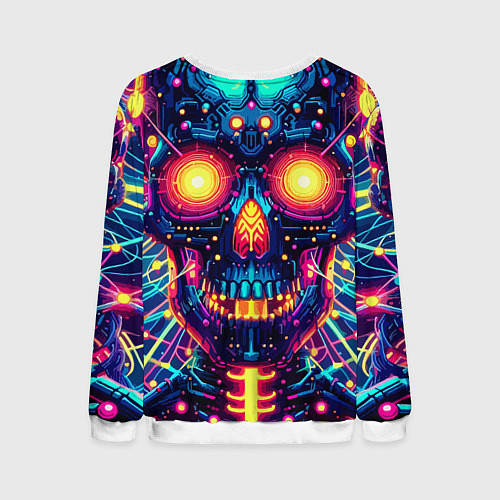 Мужской свитшот Neon skull - ai art fantasy / 3D-Белый – фото 2