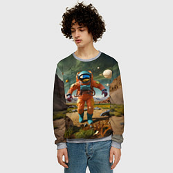 Свитшот мужской Космонавт в оранжевом костюме, цвет: 3D-меланж — фото 2