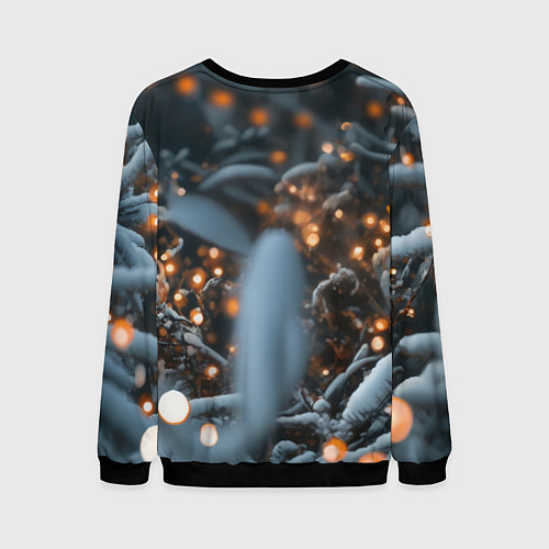 Мужской свитшот Лисица и новогодняя гирлянда / 3D-Черный – фото 2