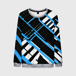 Свитшот мужской Сине-белые линии на чёрном фоне, цвет: 3D-меланж