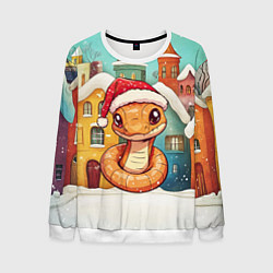 Мужской свитшот Рыжая змея в новогоднем городке