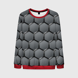 Свитшот мужской Стальные шестигранники на сером фоне, цвет: 3D-красный