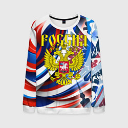 Мужской свитшот Герб России на фоне цветов флага