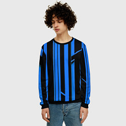 Свитшот мужской Толстые синие полосы на чёрном фоне, цвет: 3D-черный — фото 2