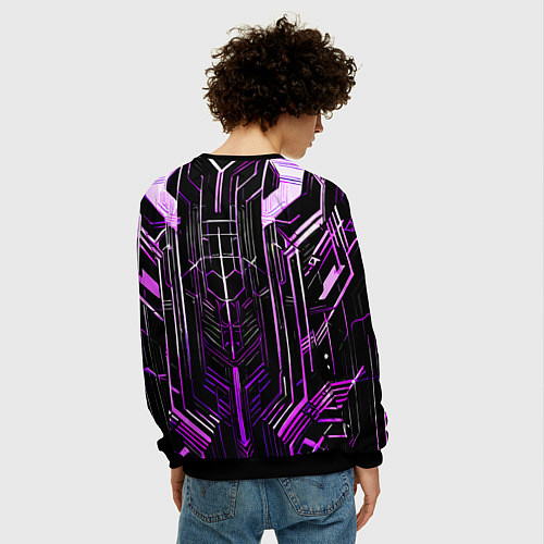 Мужской свитшот Purple lines on a black background / 3D-Черный – фото 4