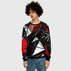 Свитшот мужской Красно-белые рельефные треугольники на чёрном фоне, цвет: 3D-черный — фото 2