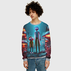 Свитшот мужской Морти и Рик в сказочном неоновом грибном лесу, цвет: 3D-меланж — фото 2